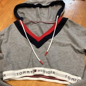 Tommy Hilfiger Varsity Cropped Logo Lounge Athleisure Hoodie Sweatshirt Size Sm